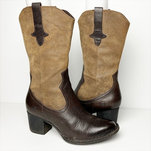 Born Sonoma Brown and Tan leather Heeled cowboy Boots - Picture 12 of 12